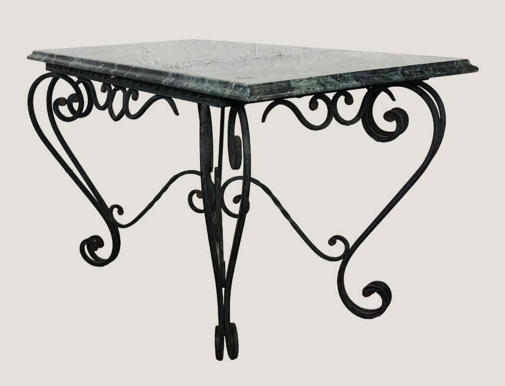 Vintage green marble and wrought iron coffee table