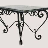 Vintage green marble and wrought iron coffee table