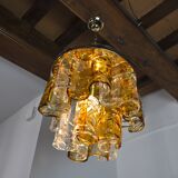 Two-tone chandelier by Zero Quattro, orange and transparent murano glass, Italy, 1970