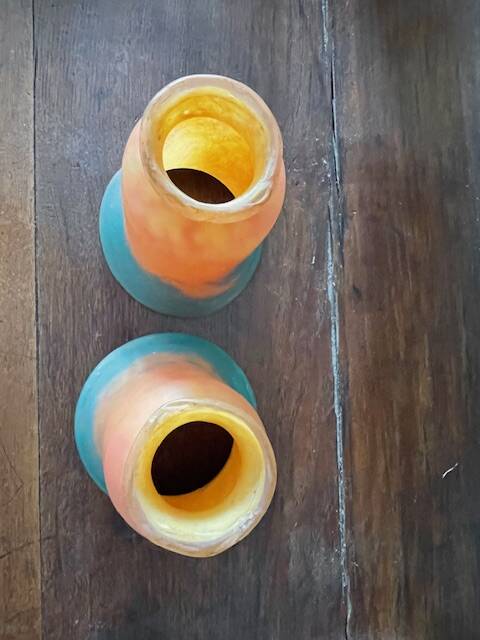 Set of 2 glass paste tulips, signed "art glass of France"