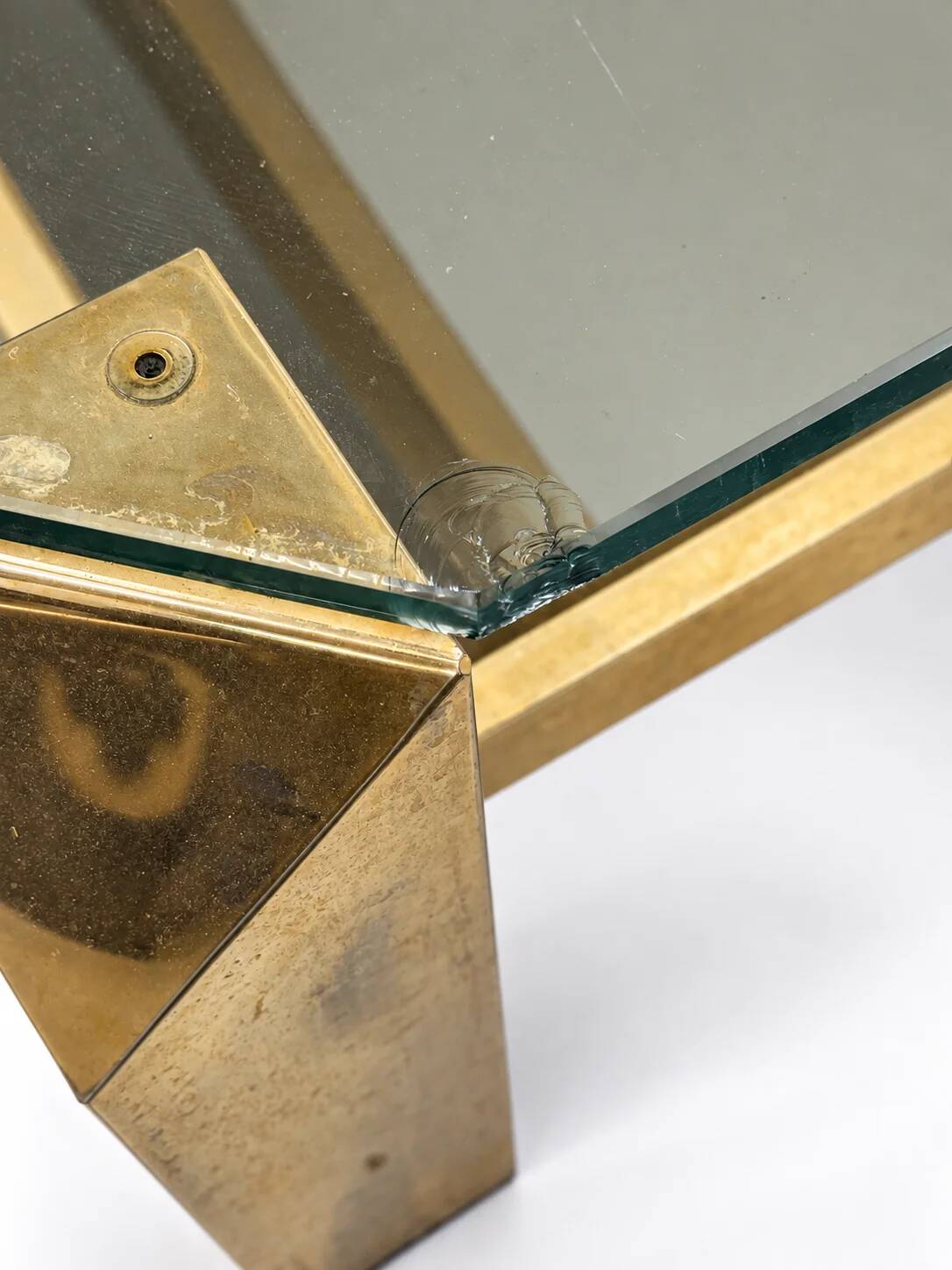 Belgochrom coffee table with 23K gold plating and faceted legs, 1970s.
