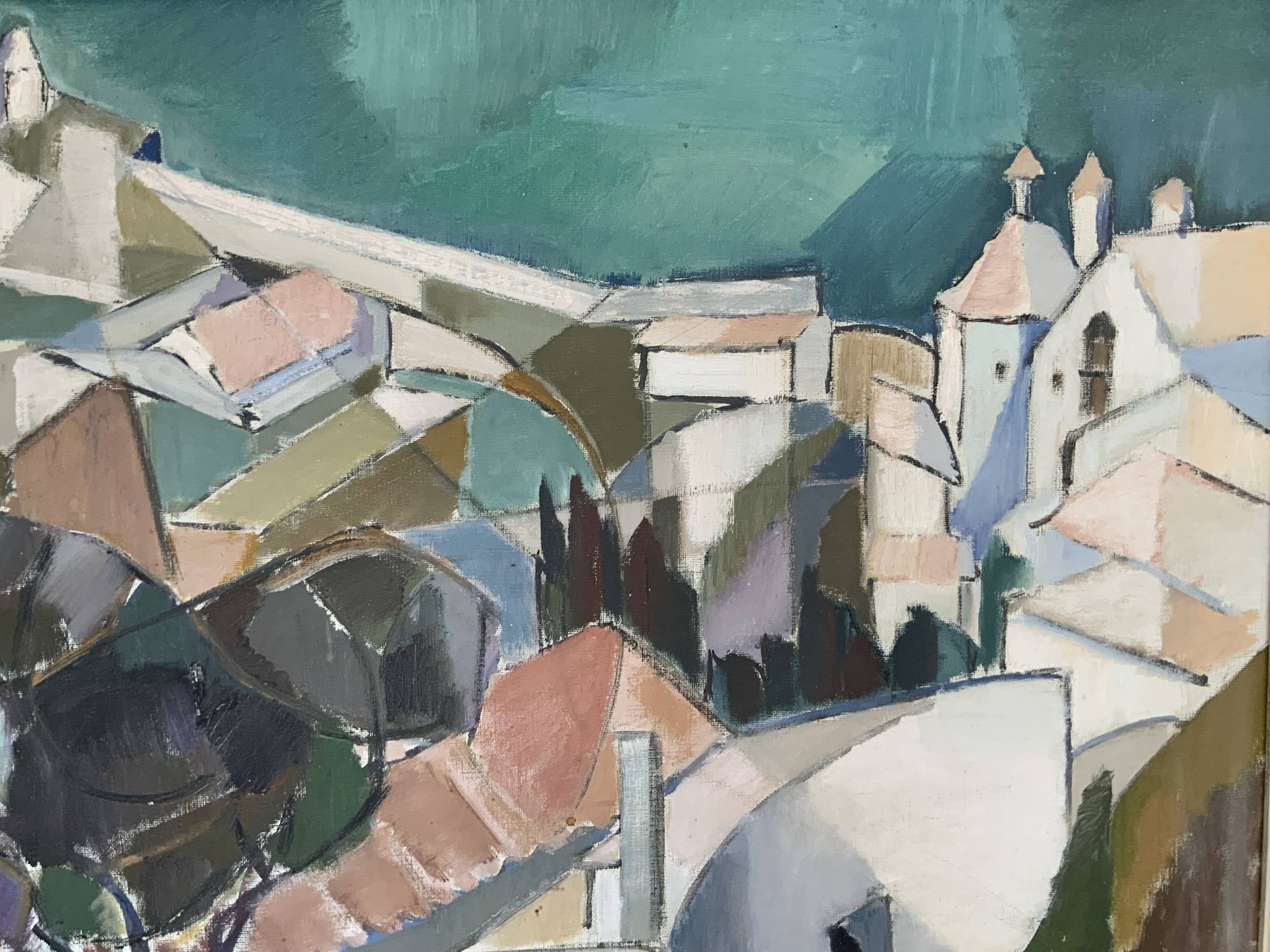 Vintage Modernists Oil On Canvas Landscape Painting by Nini Landgren 1950s