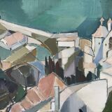 Vintage Modernists Oil On Canvas Landscape Painting by Nini Landgren 1950s