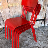 Set of 4 red metal chairs