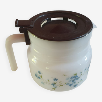 Cafetiere vintage en arcopal a petites fleurs bleue mysotis couvercle marron