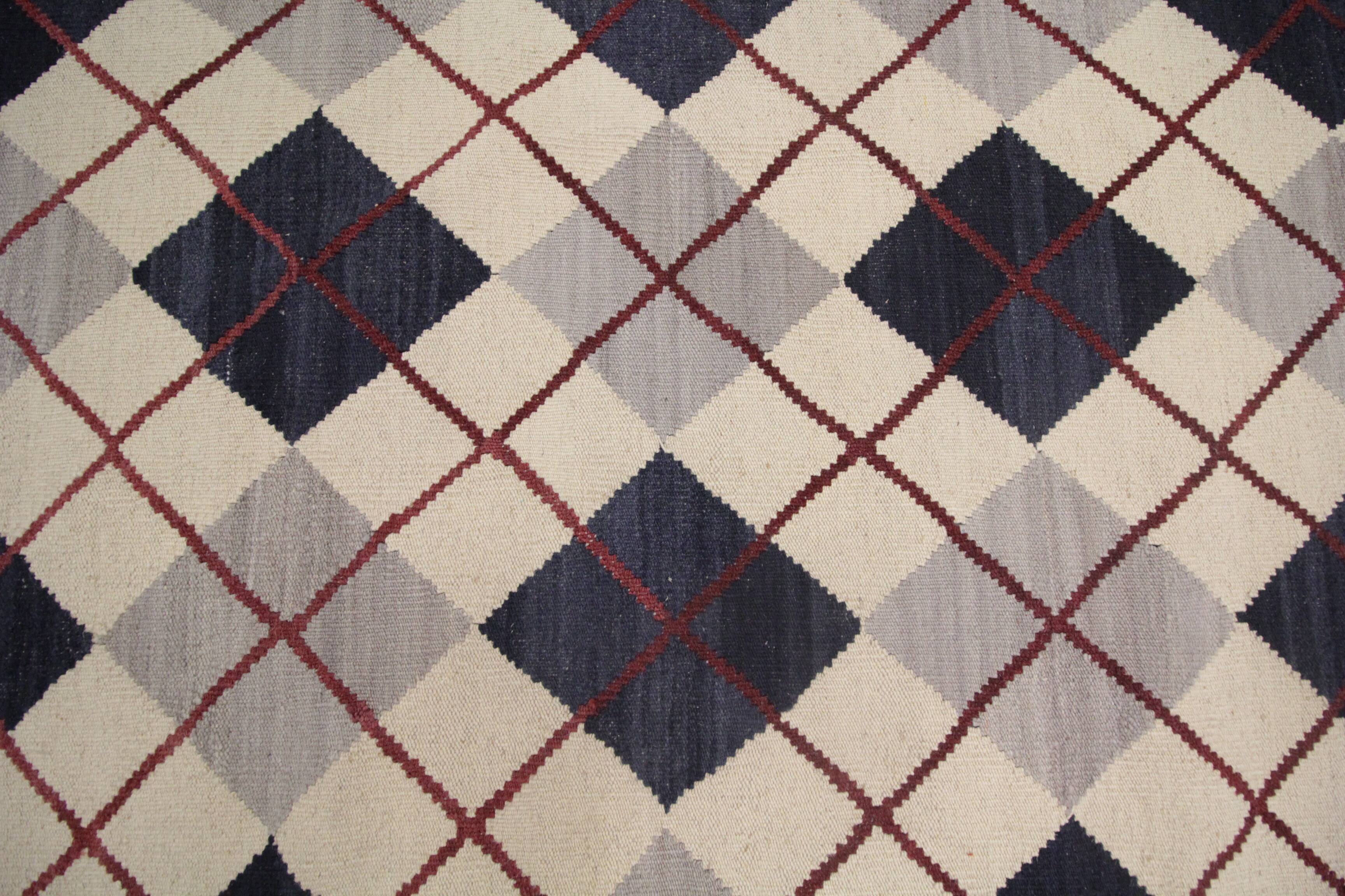 Modern Kilim blue check pattern wool kilim carpet geometric kelim area rug