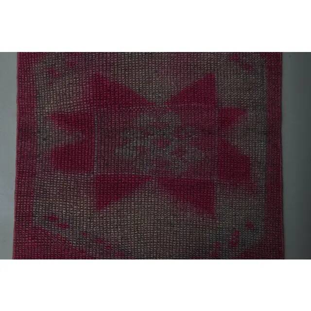1970s Vintage Turkish Oushak Handmade Wool Cotton Purple Runner Rug 86x261