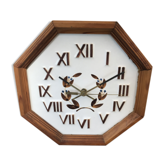 Horloge pendule grès marais émaillé et octogone en bois made in France vintage