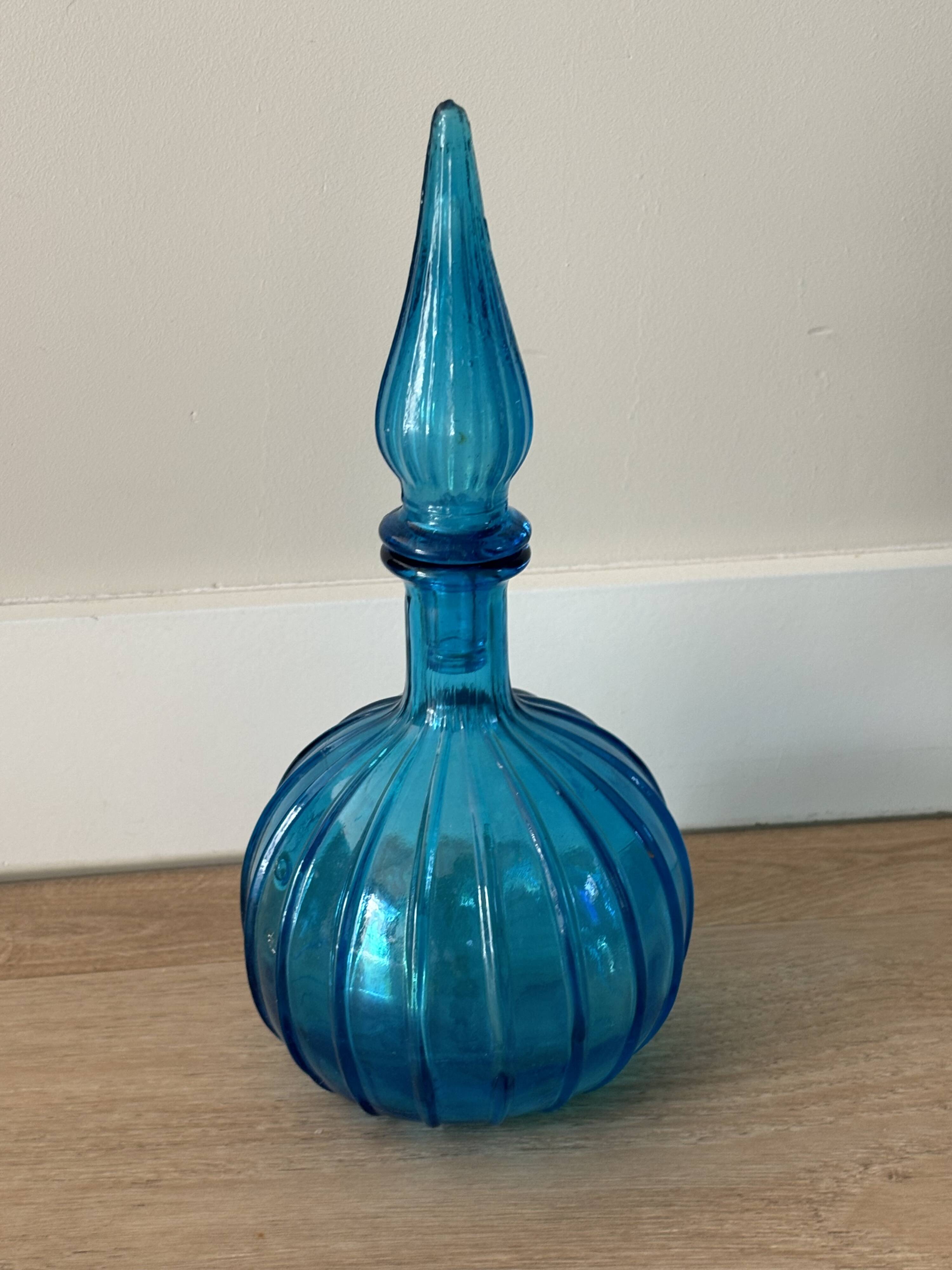 Vintage Empoli Glass Decanter with Stopper, Italy, 1960s