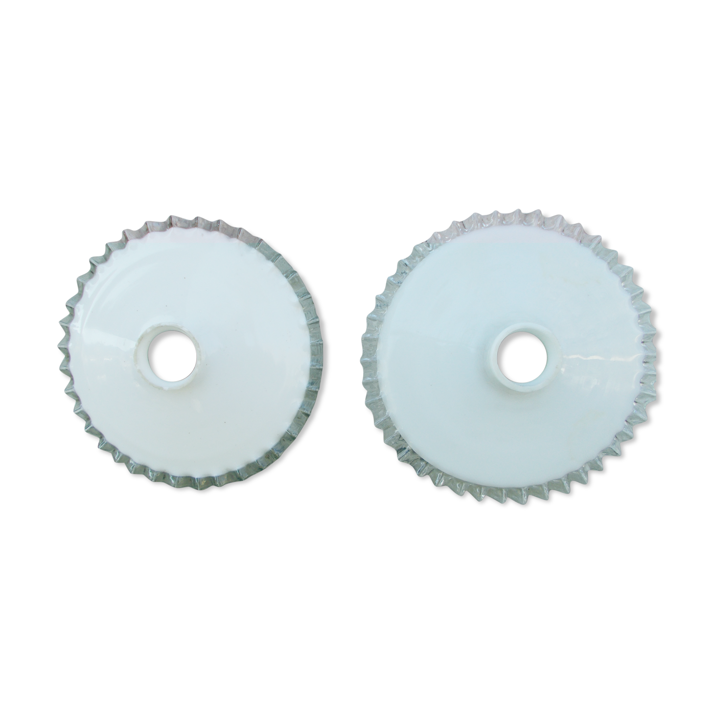 2 old white opaline serrated lampshades