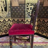 Suite of 8 Louis XIII style chairs oak and red velvet
