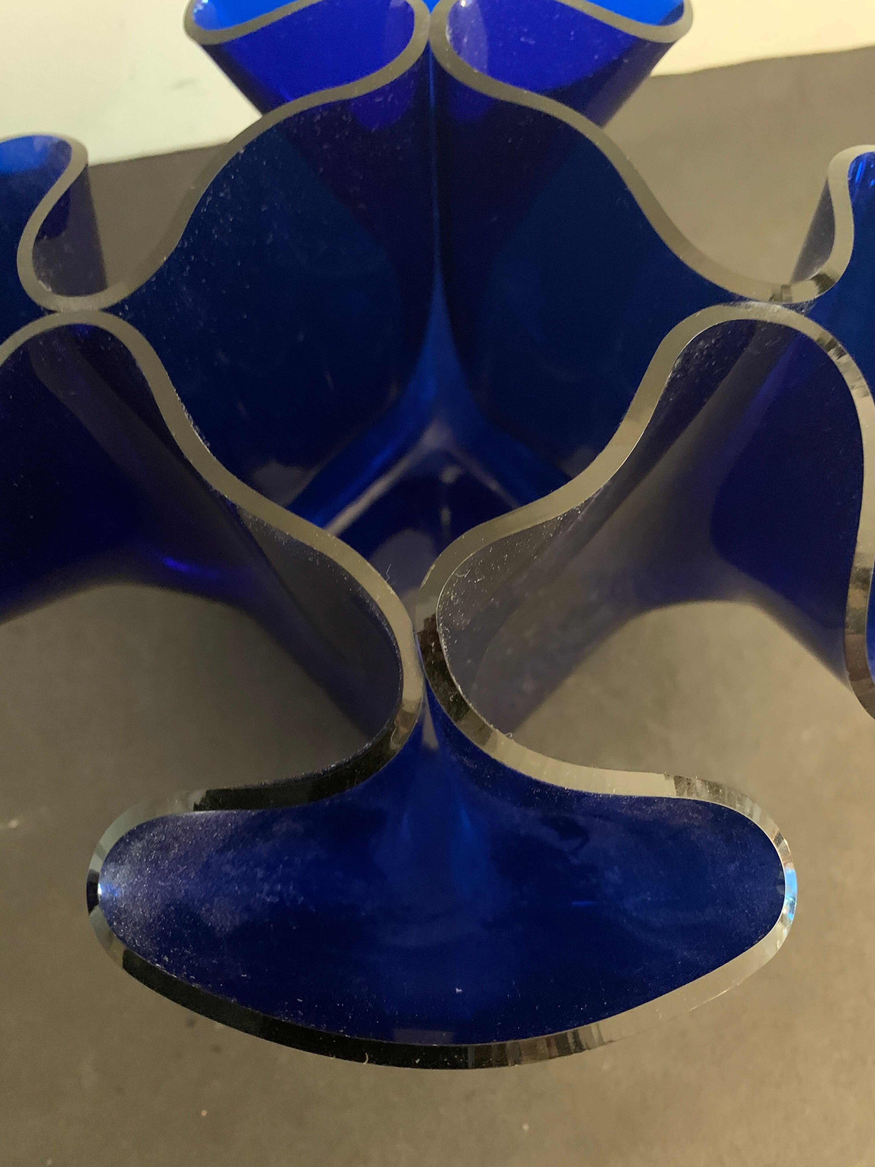 Luigi Massoni handkerchief vase for Guzzini in blue plexiglass