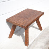 Carved wood coffee table, hammered wood table, side table, living room table, vintage table