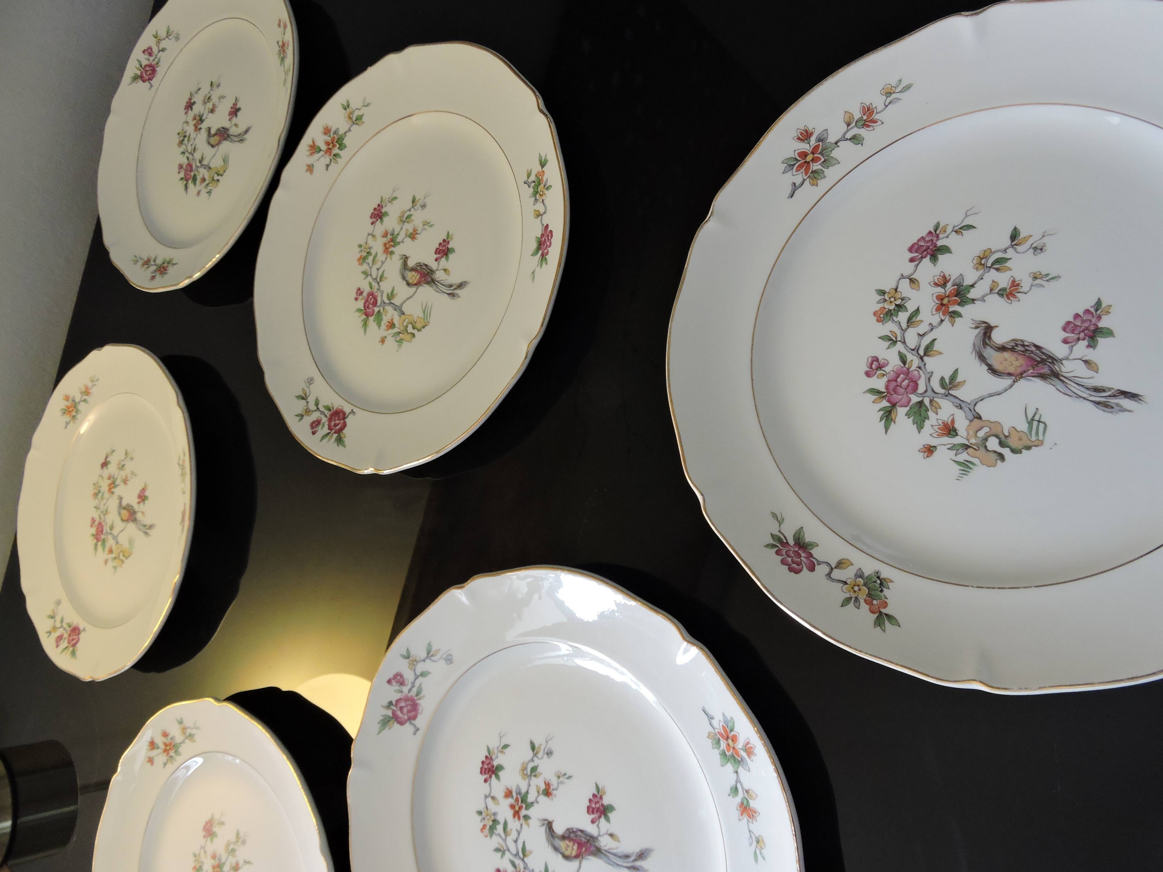 Service of 6 flat plates, semi-glazed ceramics, vintage