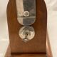 Portable Art Deco liquor cabinet in mahogany & metal with 3 Baccarat crystal bottles.