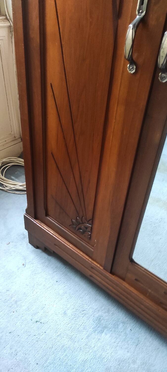 Old art nouveau 3-door wardrobe with mercury mirror