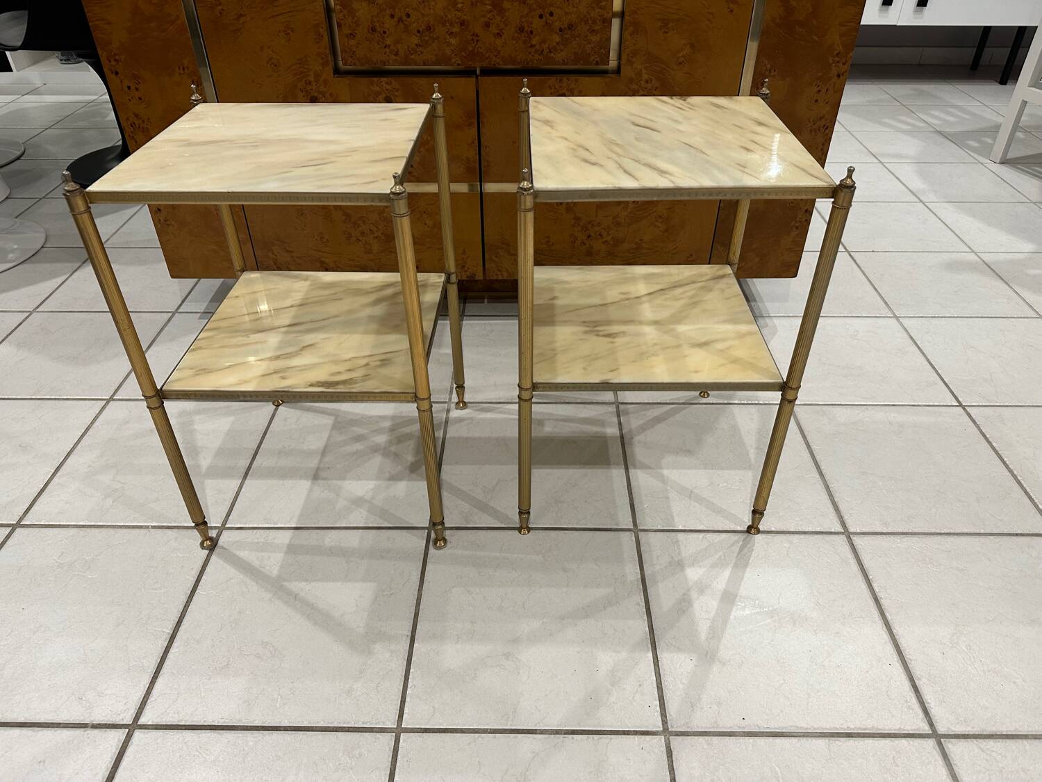 Pair of vintage marble and brass end tables 1970s