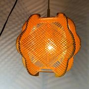 Portuguese mid century wood and straw wooden pendant lamp, 1960s