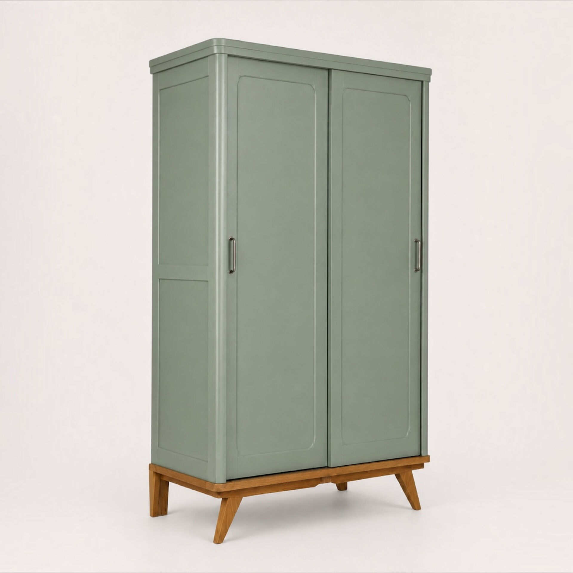 Armoire parisienne penderie 1960 vert grisé rénovée 