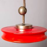 Large pendant light, adjustable in height, in glass and brass, Orion model by Schwarz and Staff Leucht