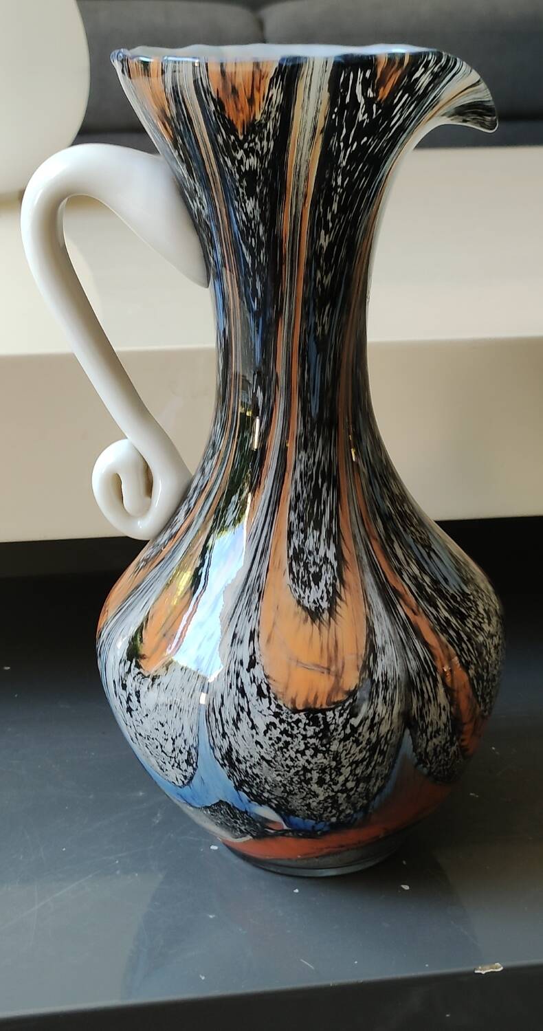 Murano Art Glass Carafe Vase/Carlo Moretti, Speckled Swirls