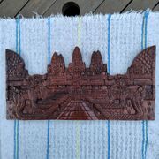 Carved wooden relief, reproduction of the Angkor Wat temple.