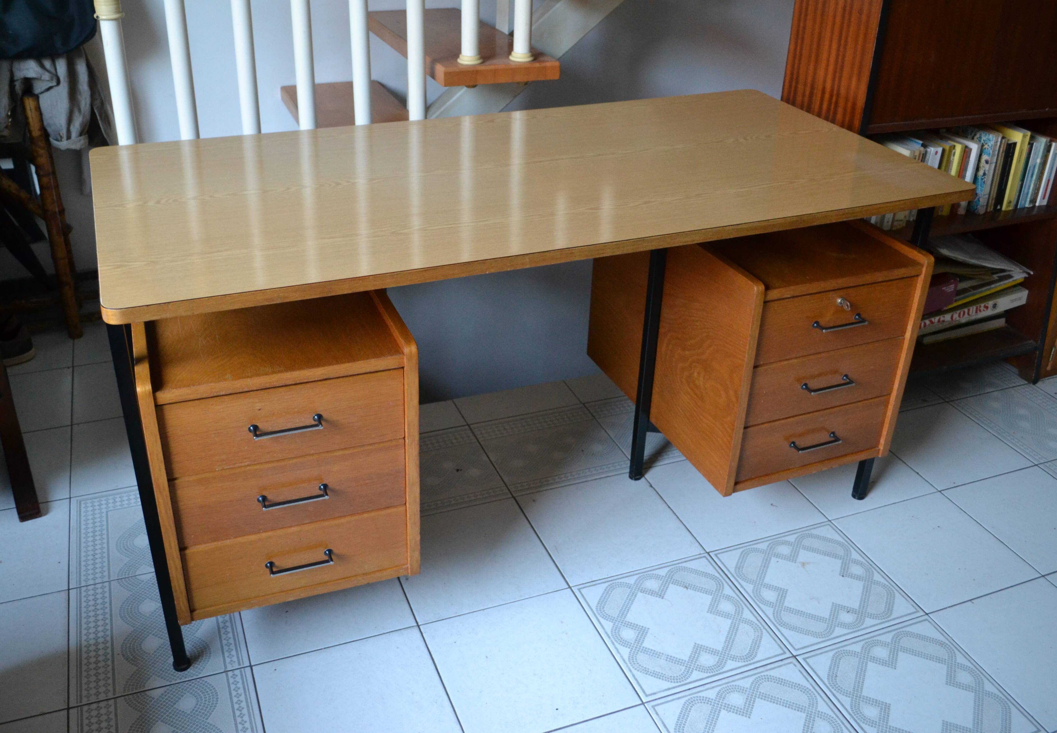 Modernist desk with two oak pedestals from the 60s