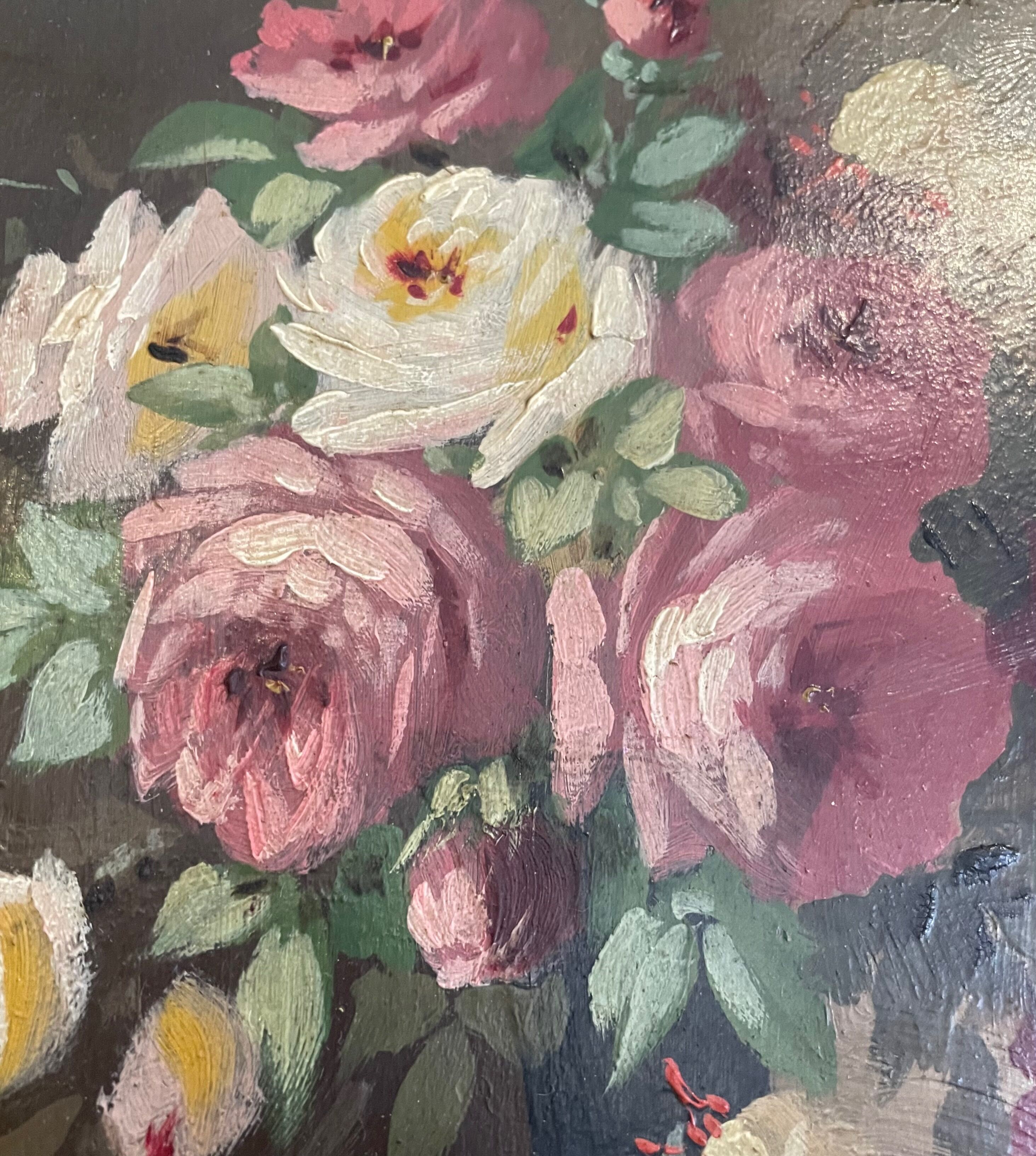 Golden framed flower bouquet painting