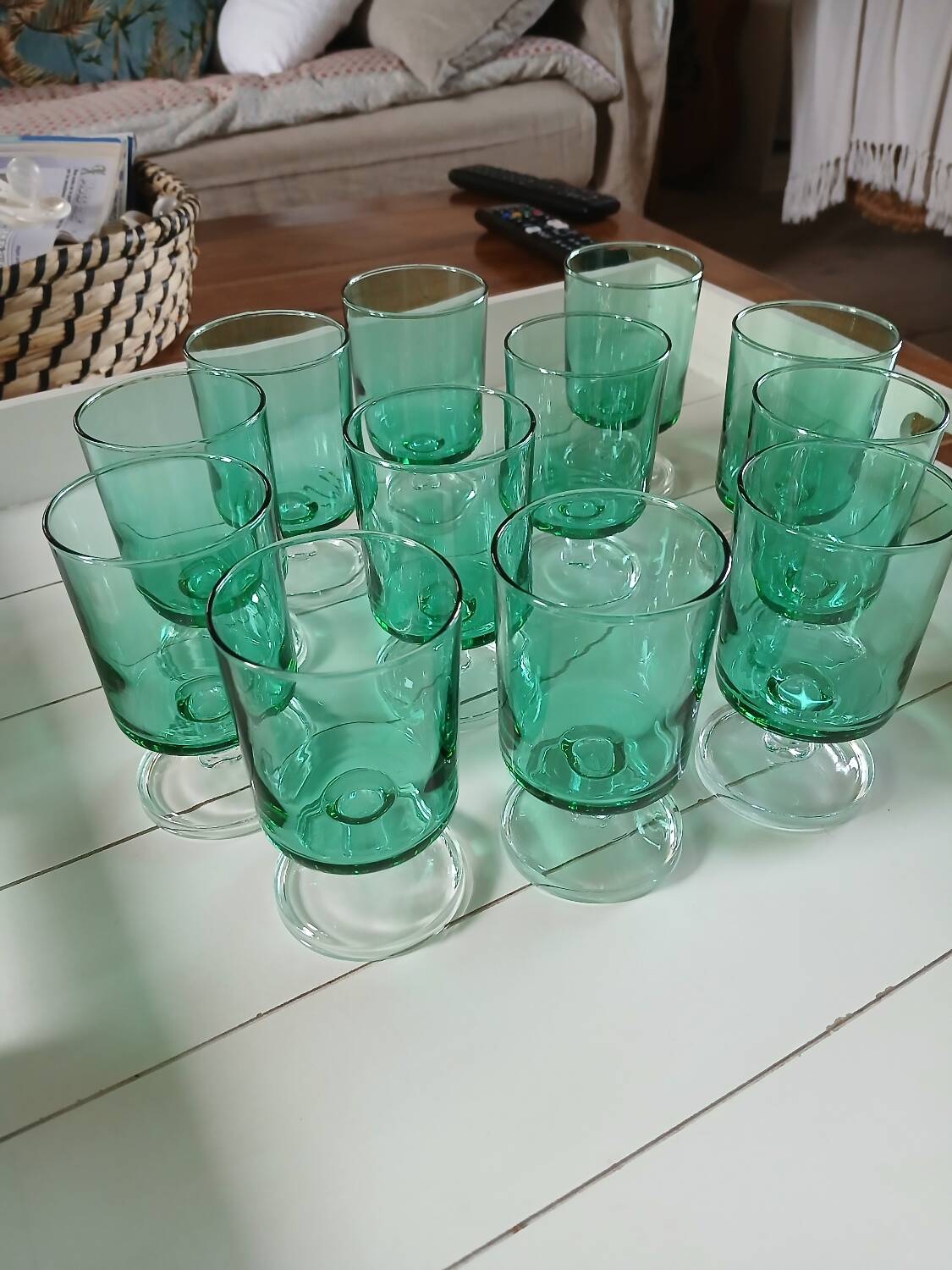 12 vintage stemmed glasses