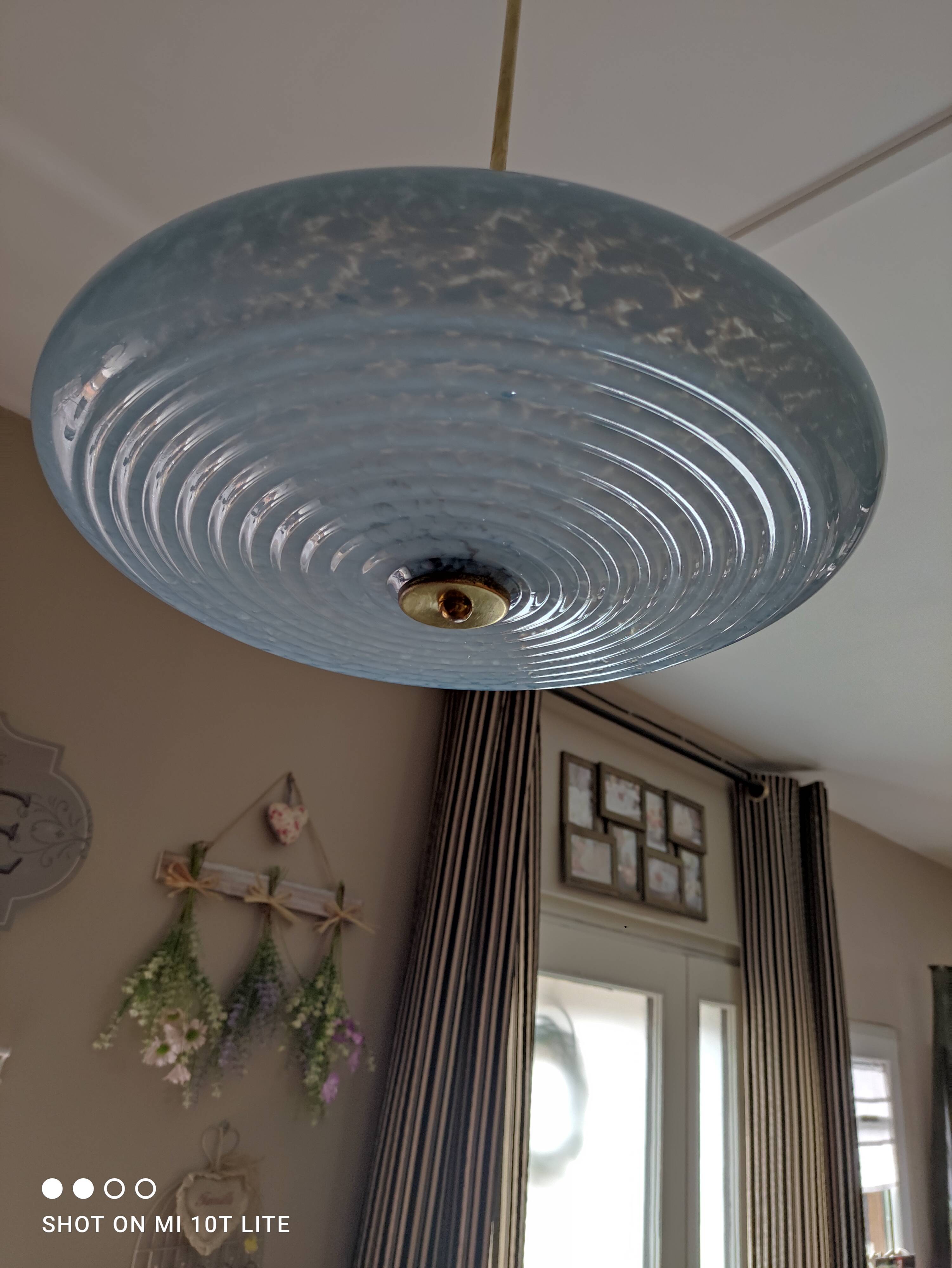 Art deco ceiling lamp in light blue clichy glass