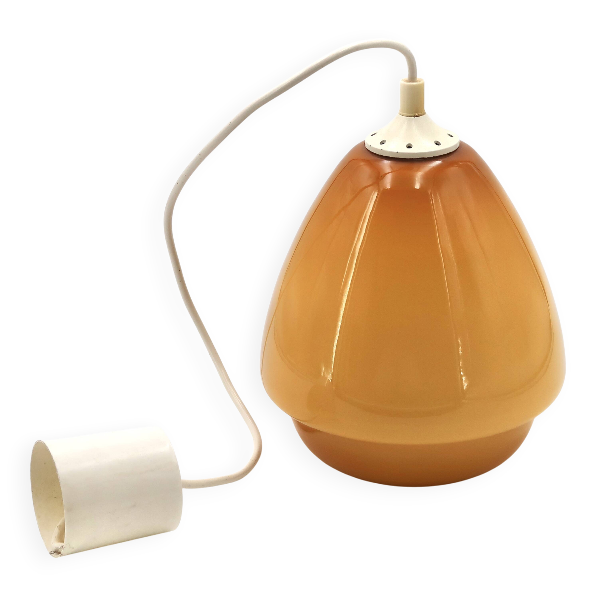 Suspension verre opaline jaune moutarde camel, années 70