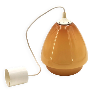 Suspension verre opaline jaune moutarde camel, années 70
