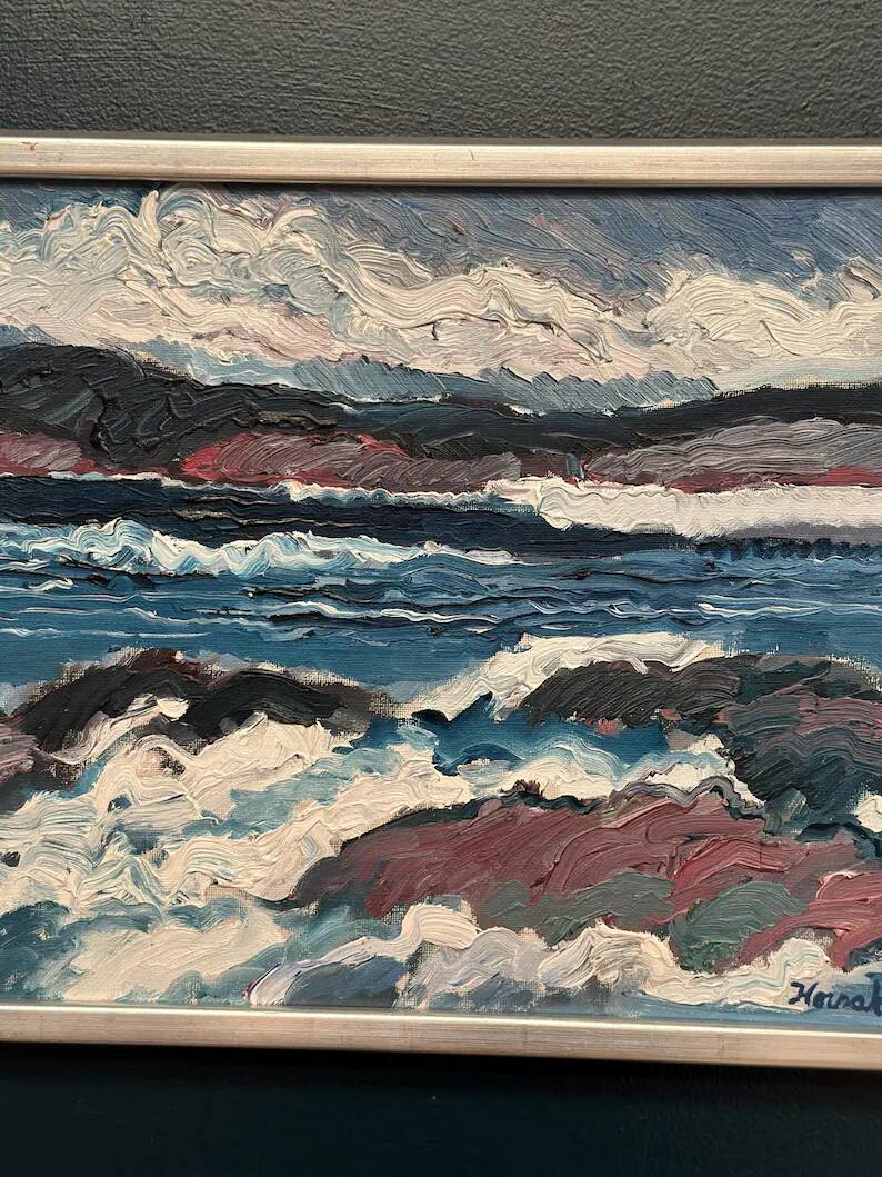 Swedish Oil on Canvas “Coastal Landscape” by Allan Horsak, Vintage & Framed