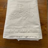 Linen/cotton embroidered sheet.  Monogram TH