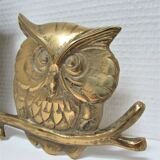 Three owls on a massive brass branch vintage wall decoration