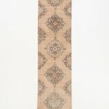 3x13 Beige & Brown Geometric Vintage Runner Rug, Long Runner Rug,