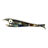 Fish bottle opener, abalone shell & alpaca, Mexico, 1980s