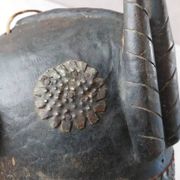 Antique African mask, carved wood and metal plates, Marka Mali