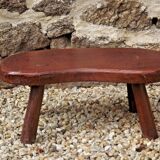 Vintage french hand turned solid oak 4 legged kidney shaped childs stool 3772