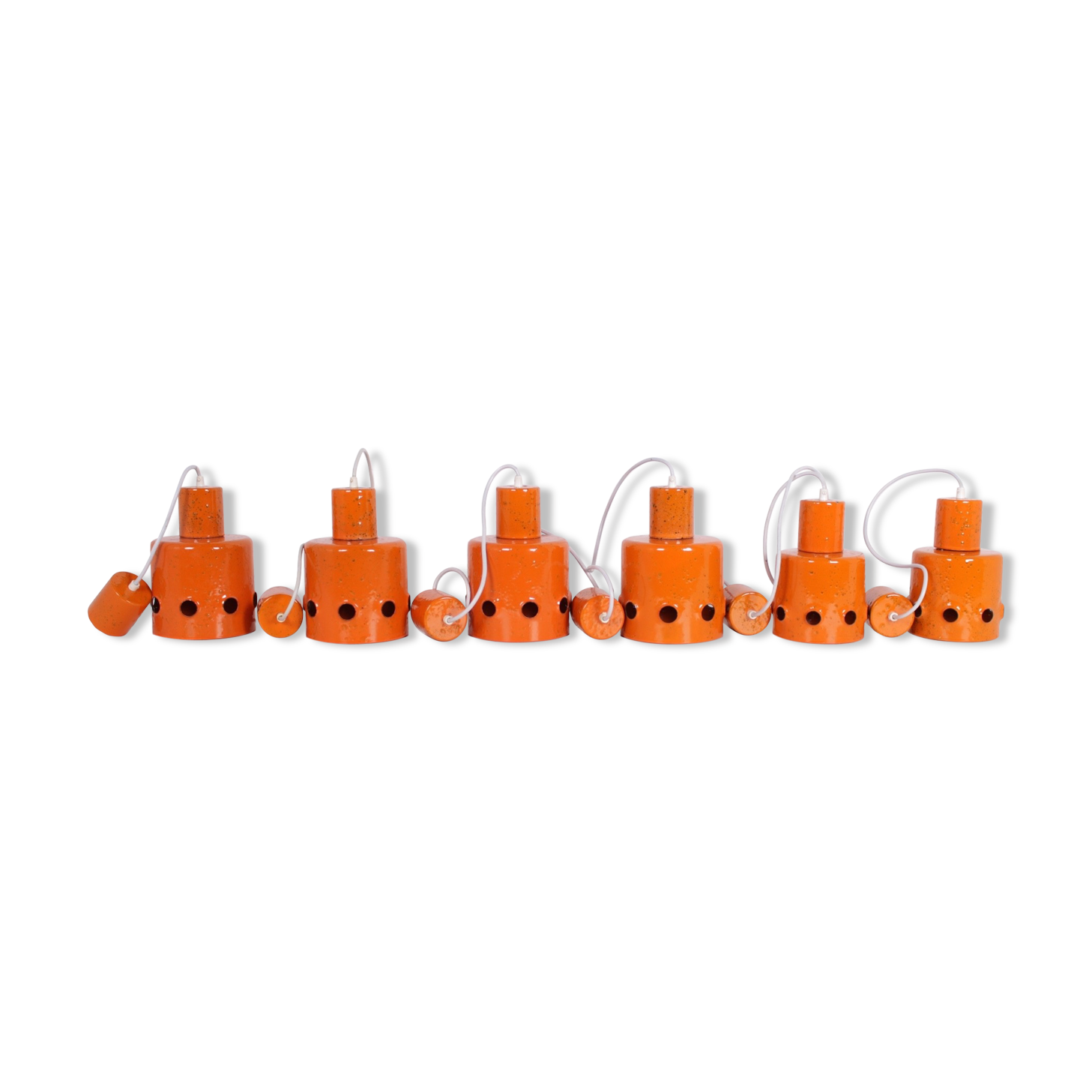 6 Orange enamelled metal suspensions, 1960s