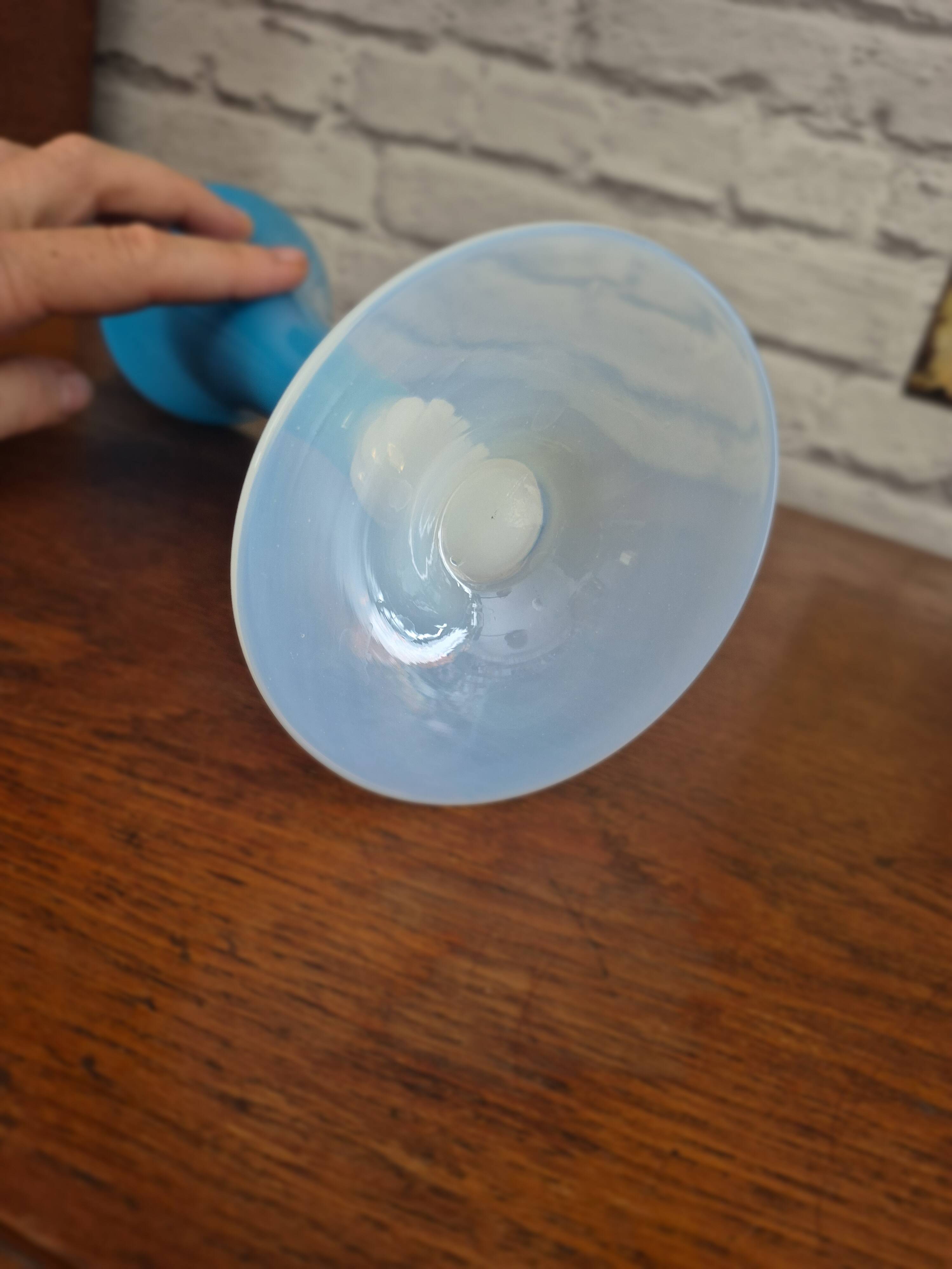 Large vintage blue and white opaline vase