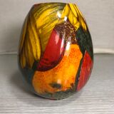 Old ceramic ball vase enamelled drawing fruits interior white vintage