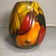 Old ceramic ball vase enamelled drawing fruits interior white vintage