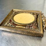 Cadre en métal antique en laiton doré cadre 10,5 cm x 9 cm verre convexe
