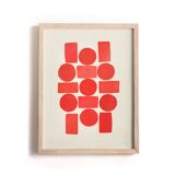 Abstract painting 30x40 geometric illustration in red signed Eawy.