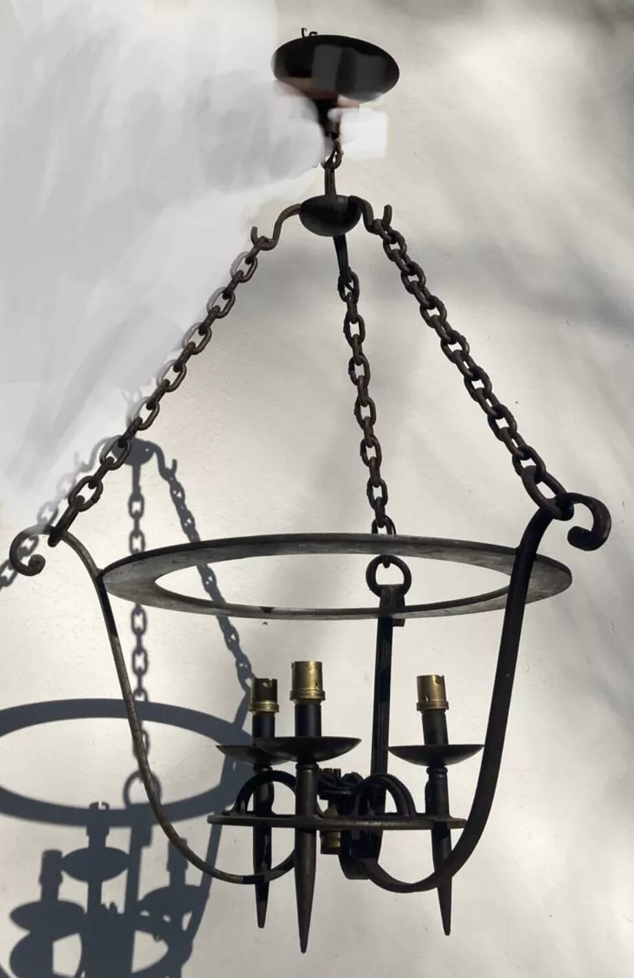Brutalist wrought iron chandelier