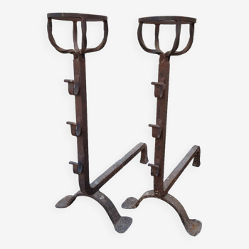 Pair of old 19th century wrought iron fireplace andirons