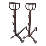 Paire de chenets landiers en fer forgé de cheminée ancien 19ème