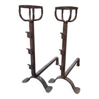 Pair of old 19th century wrought iron fireplace andirons