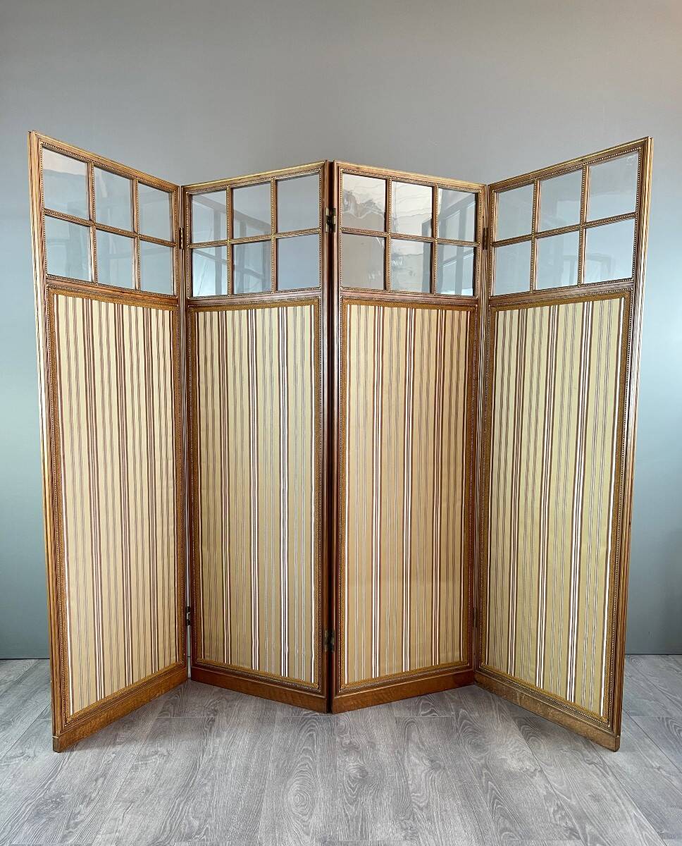 Antique Four-Leaf Screen, 19th Century flag